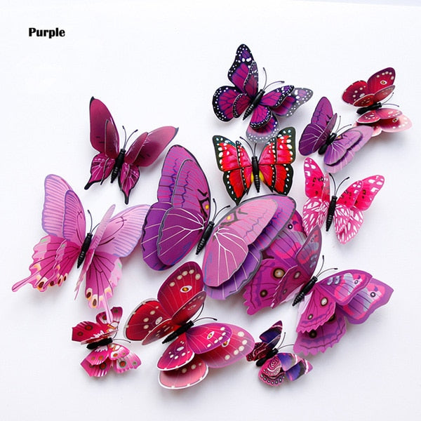 12 pcs Double Layer 3D Butterflies (B211)