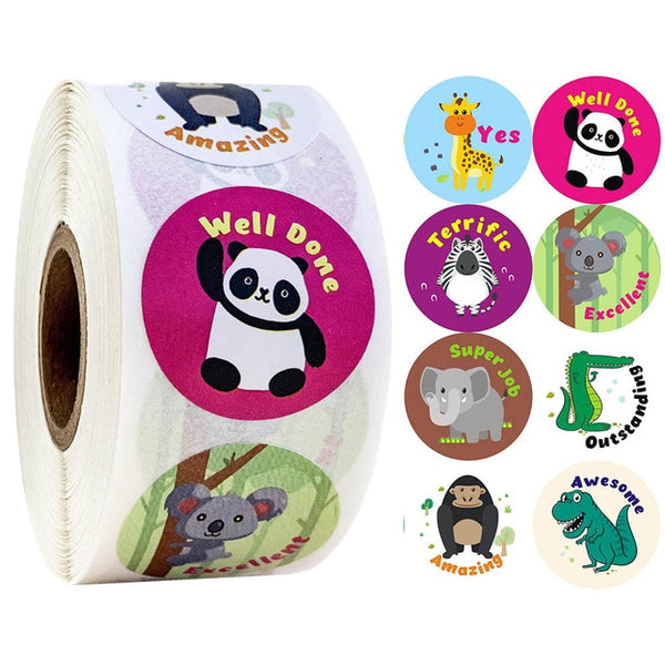 500 Pcs Reward Stickers Motivational Stickers Roll for Kids for School Reward Students Teachers Cute Animals Stickers Labels