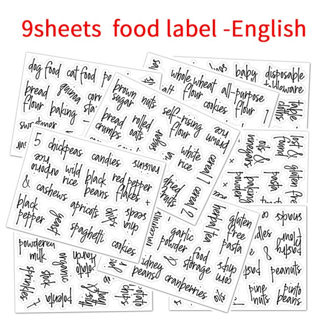 9 Sheets WATERPROOF Pantry Labels (W113)